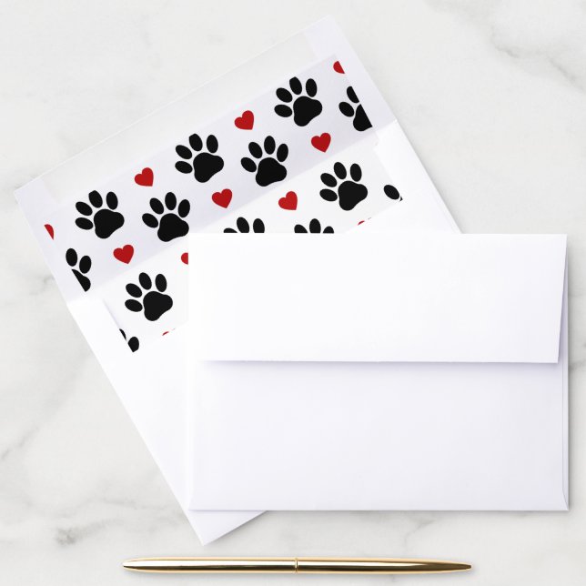 Pattern Of Paws, Dog Paws, Black Paws, Red Hearts Envelope Liner (Desk)