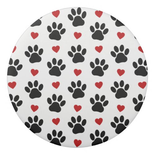 Pattern Of Paws Dog Paws Black Paws Red Hearts Eraser