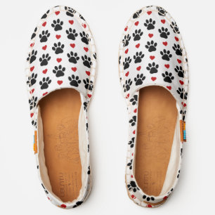 Pattern Of Paws, Dog Paws, Black Paws, Red Hearts Espadrilles