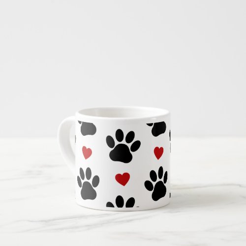 Pattern Of Paws Dog Paws Black Paws Red Hearts Espresso Cup