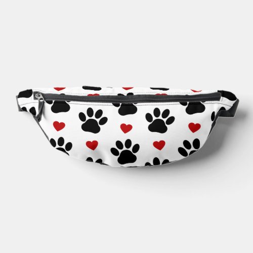 Pattern Of Paws Dog Paws Black Paws Red Hearts Fanny Pack