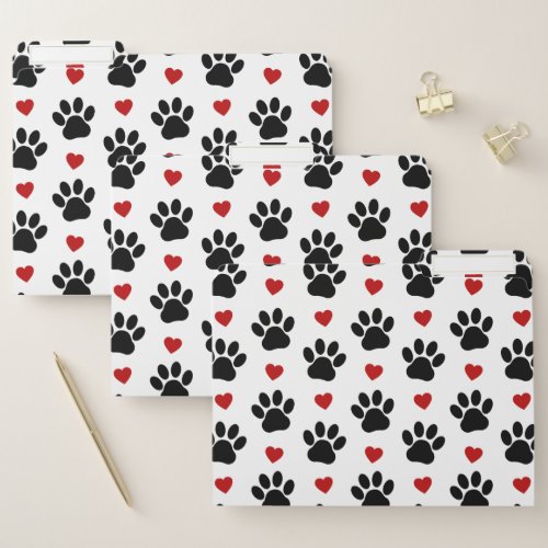 Pattern Of Paws Dog Paws Black Paws Red Hearts File Folder