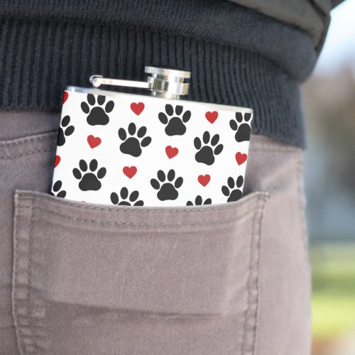 Pattern Of Paws Dog Paws Black Paws Red Hearts Flask