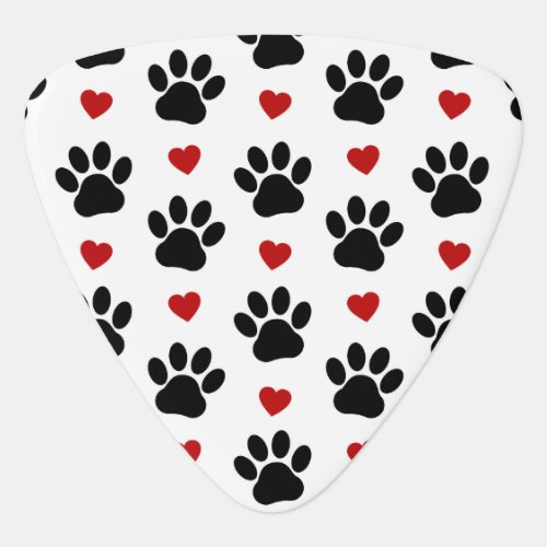 Pattern Of Paws Dog Paws Black Paws Red Hearts Guitar Pick
