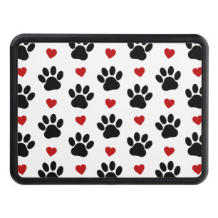 Pattern Of Paws, Dog Paws, Black Paws, Red Hearts Hitch Cover