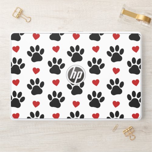 Pattern Of Paws Dog Paws Black Paws Red Hearts HP Laptop Skin