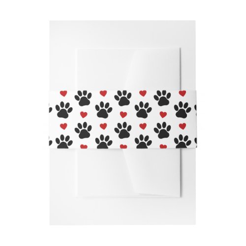 Pattern Of Paws Dog Paws Black Paws Red Hearts Invitation Belly Band