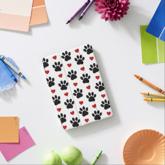 Pattern Of Paws, Dog Paws, Black Paws, Red Hearts iPad Mini Cover