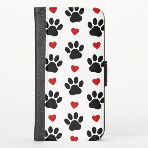 Pattern Of Paws Dog Paws Black Paws Red Hearts iPhone X Wallet Case