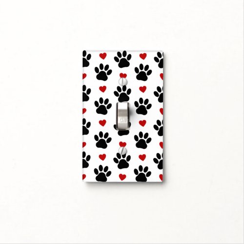 Pattern Of Paws Dog Paws Black Paws Red Hearts Light Switch Cover