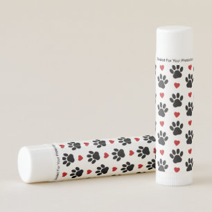 Pattern Of Paws, Dog Paws, Black Paws, Red Hearts Lip Balm