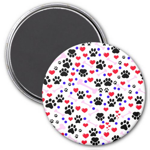 Pattern Of Paws Dog Paws Black Paws Red Hearts Magnet