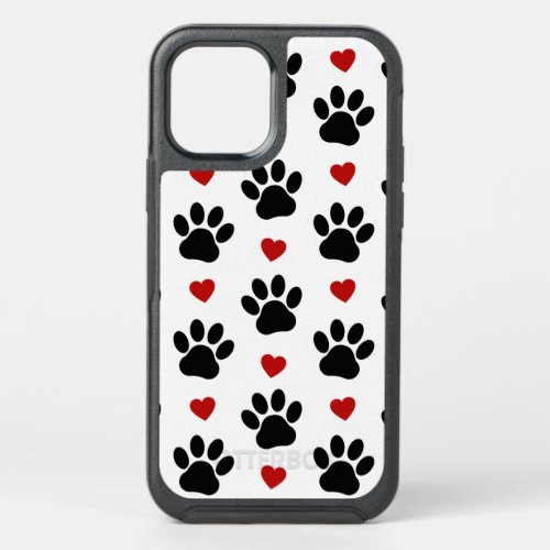 Pattern Of Paws Dog Paws Black Paws Red Hearts OtterBox Symmetry iPhone 12 Case