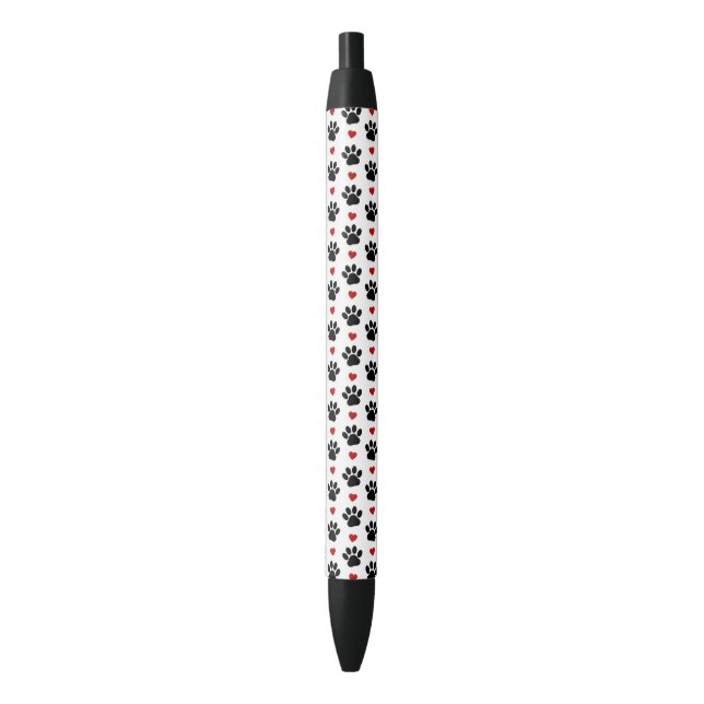 Pattern Of Paws, Dog Paws, Black Paws, Red Hearts Pen (Front Vertical)