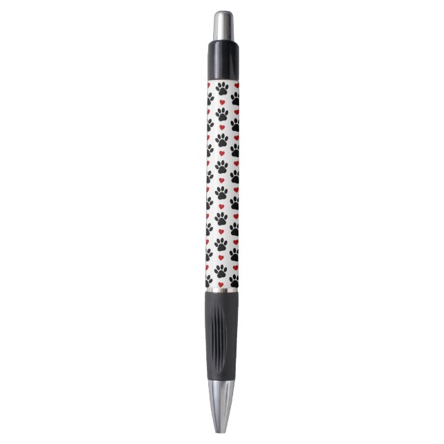 Pattern Of Paws, Dog Paws, Black Paws, Red Hearts Pen (Front Vertical)