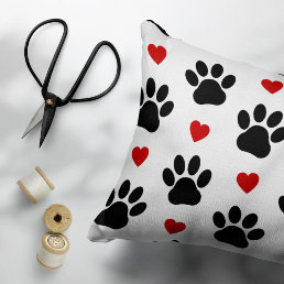 Pattern Of Paws, Dog Paws, Black Paws, Red Hearts Pet Bed