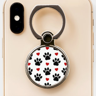 Pattern Of Paws, Dog Paws, Black Paws, Red Hearts Phone Ring Stand