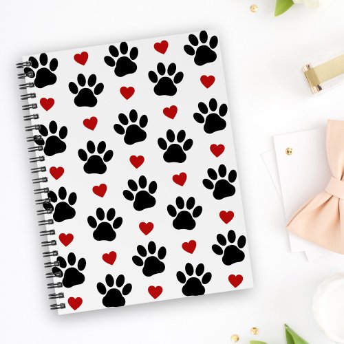 Pattern Of Paws Dog Paws Black Paws Red Hearts Planner