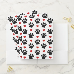 Pattern Of Paws, Dog Paws, Black Paws, Red Hearts Pocket Folder