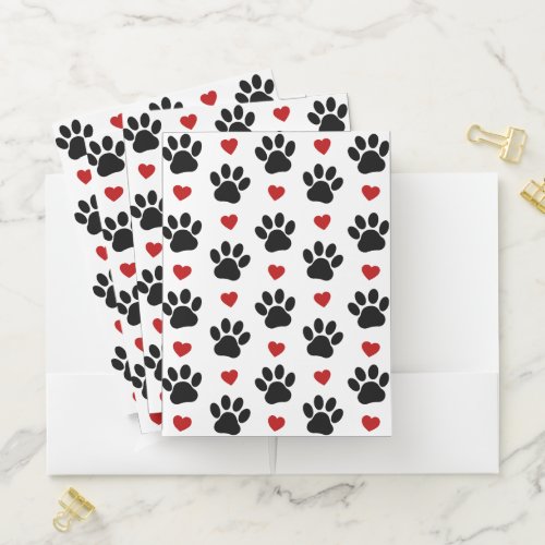 Pattern Of Paws Dog Paws Black Paws Red Hearts Pocket Folder