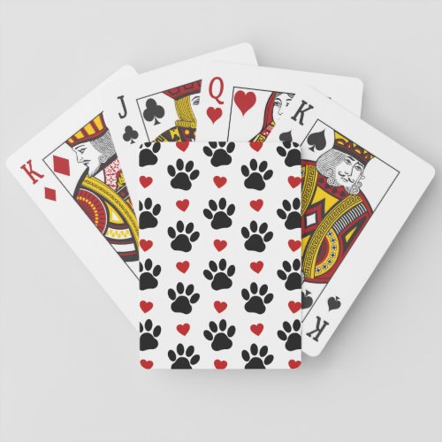 Pattern Of Paws Dog Paws Black Paws Red Hearts Poker Cards