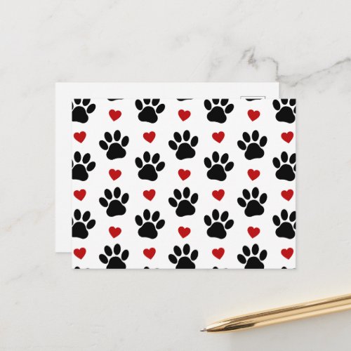 Pattern Of Paws Dog Paws Black Paws Red Hearts Postcard
