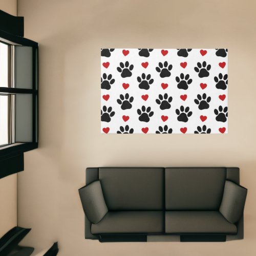 Pattern Of Paws Dog Paws Black Paws Red Hearts Rug