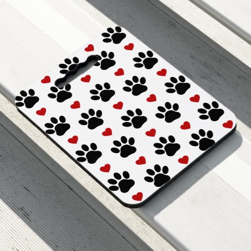 Pattern Of Paws Dog Paws Black Paws Red Hearts Seat Cushion