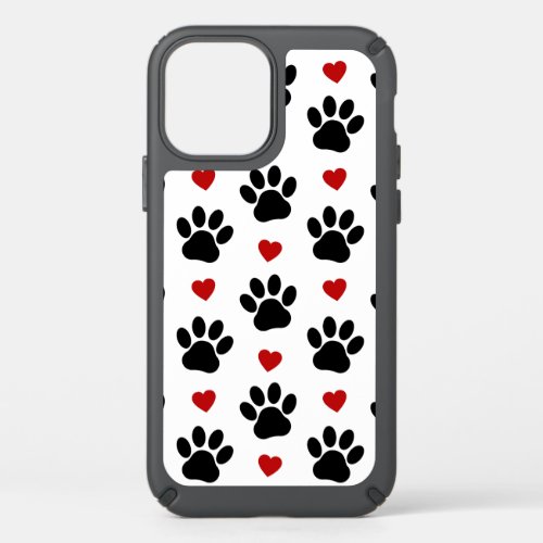 Pattern Of Paws Dog Paws Black Paws Red Hearts Speck iPhone 12 Case