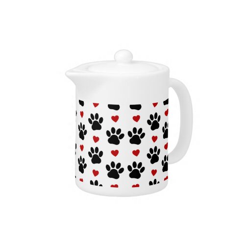 Pattern Of Paws Dog Paws Black Paws Red Hearts Teapot