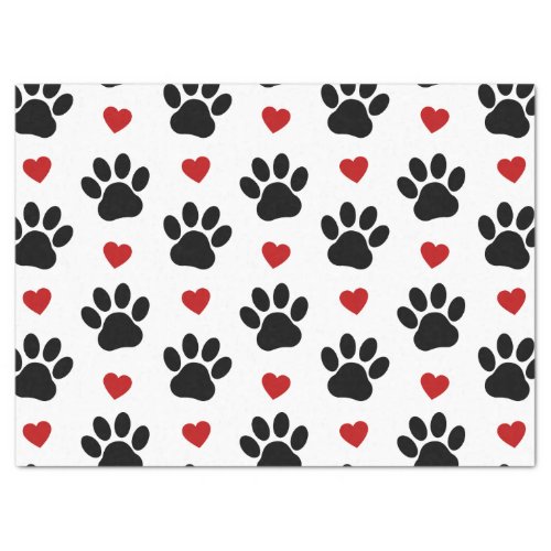Pattern Of Paws Dog Paws Black Paws Red Hearts Tissue Paper