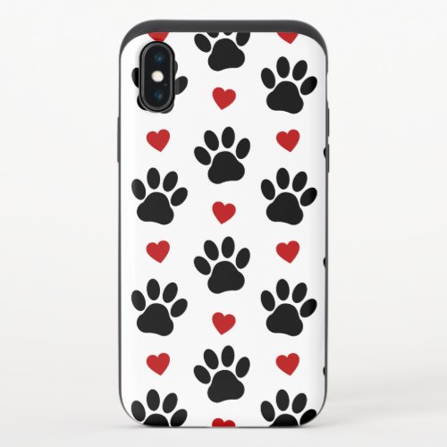 Pattern Of Paws Dog Paws Black Paws Red Hearts iPhone X Slider Case
