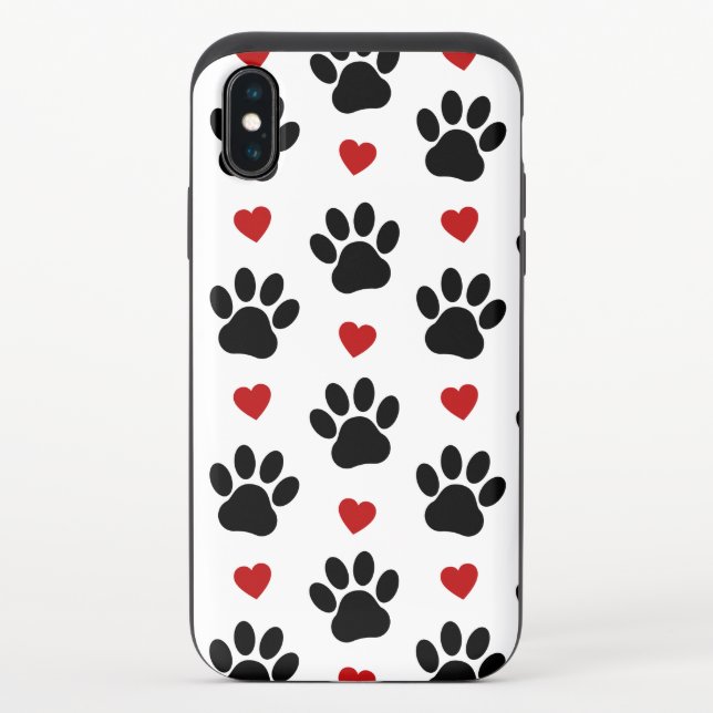 Pattern Of Paws, Dog Paws, Black Paws, Red Hearts Uncommon iPhone Case (Back)