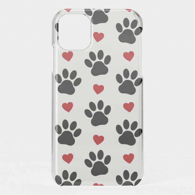 Pattern Of Paws, Dog Paws, Black Paws, Red Hearts Uncommon iPhone Case (Back)