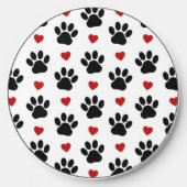 Pattern Of Paws, Dog Paws, Black Paws, Red Hearts Wireless Charger (Front)
