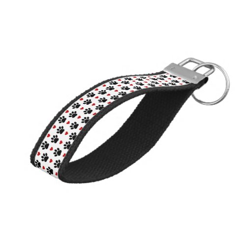 Pattern Of Paws Dog Paws Black Paws Red Hearts Wrist Keychain