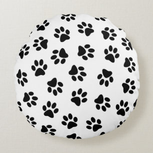 Pattern Of Paws, Dog Paws, Black Paws Round Pillow