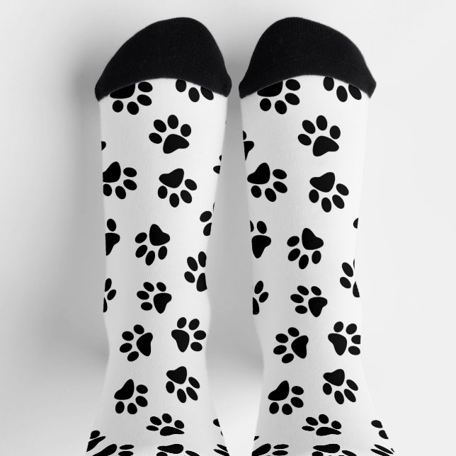 Pattern Of Paws, Dog Paws, Black Paws Socks (Top)