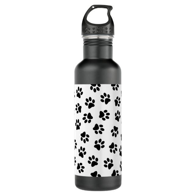 Pattern Of Paws, Dog Paws, Black Paws Stainless Steel Water Bottle (Front)