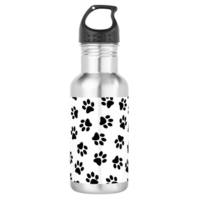 Pattern Of Paws, Dog Paws, Black Paws Stainless Steel Water Bottle (Front)