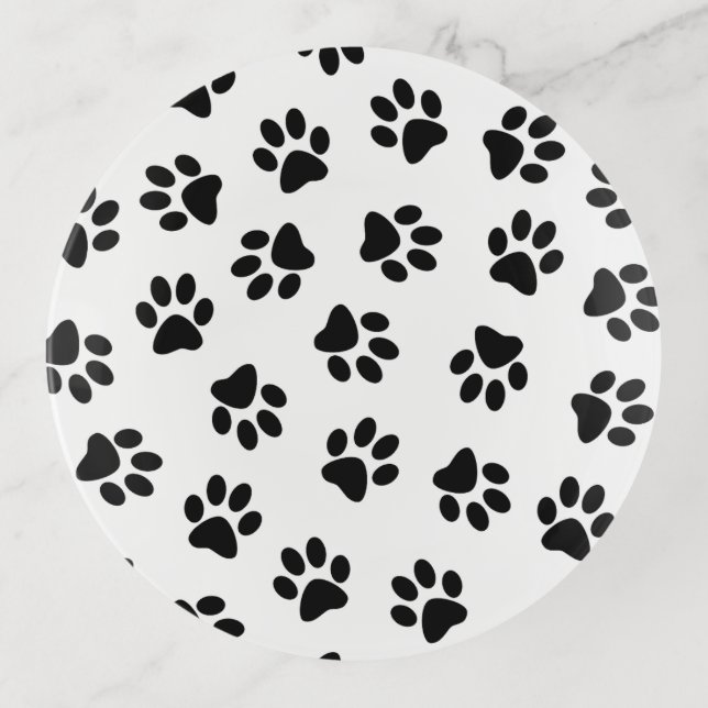 Pattern Of Paws, Dog Paws, Black Paws Trinket Tray (Front)