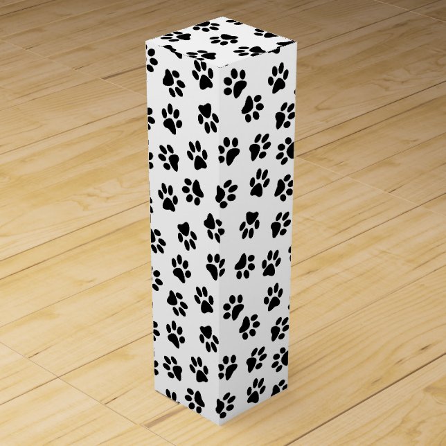 Pattern Of Paws, Dog Paws, Black Paws Wine Box (Front)