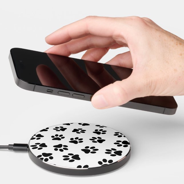 Pattern Of Paws, Dog Paws, Black Paws Wireless Charger (Hand)