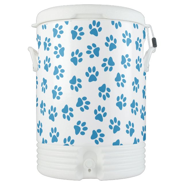 Pattern Of Paws, Dog Paws, Blue Paws Beverage Cooler (Front)