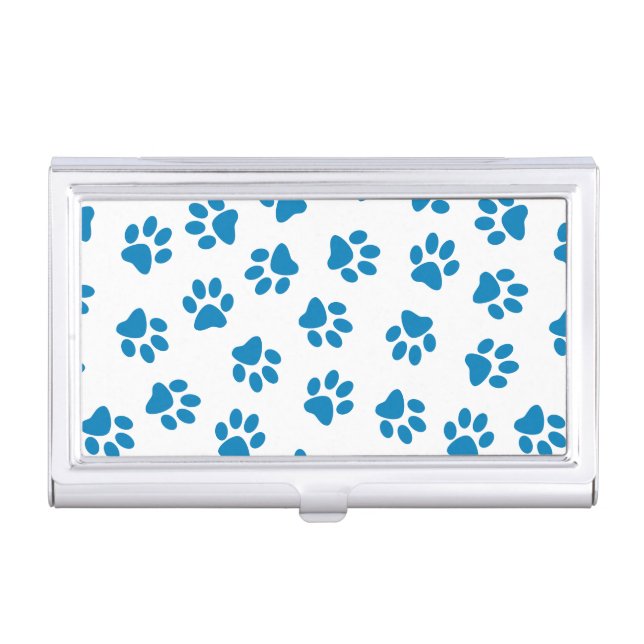 Pattern Of Paws, Dog Paws, Blue Paws Business Card Case (Front)
