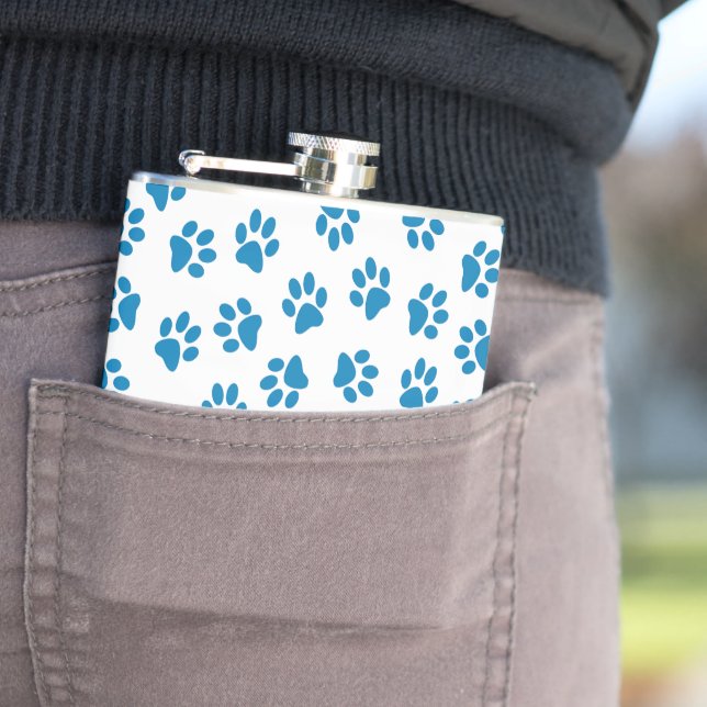 Pattern Of Paws, Dog Paws, Blue Paws Flask (In Situ)