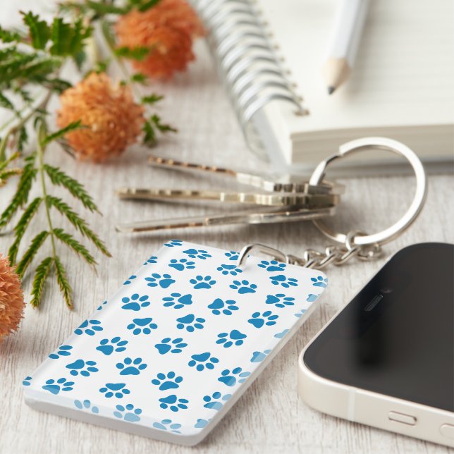 Pattern Of Paws, Dog Paws, Blue Paws Keychain (Front Right)