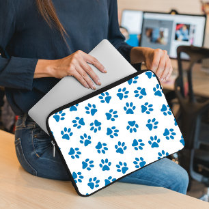 Pattern Of Paws, Dog Paws, Blue Paws Laptop Sleeve