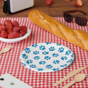 Pattern Of Paws, Dog Paws, Blue Paws Paper Plates