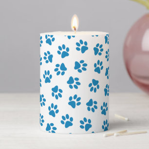 Pattern Of Paws, Dog Paws, Blue Paws Pillar Candle